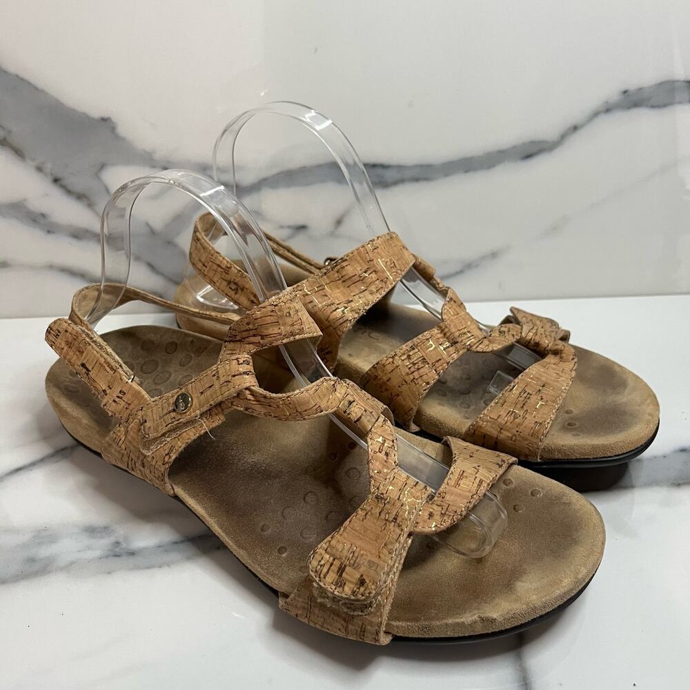 Vionic Women's Natural Cork Strappy Hook & Loop Paros Comfort Sandals Sz 10